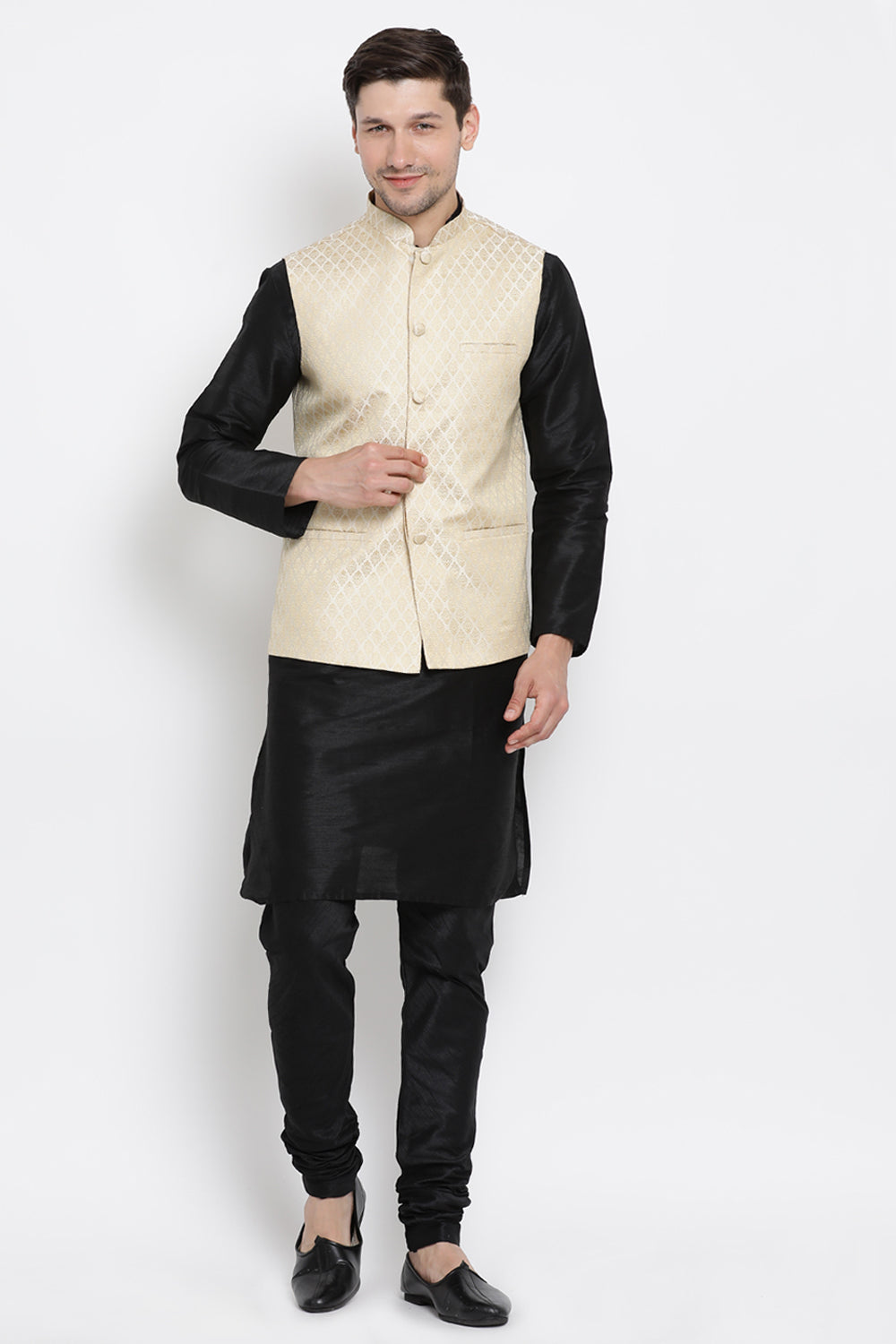 Men's Cotton Art Silk Ethnic Jacket In Beige