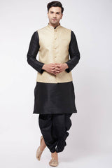 Buy Men's Blended Silk Woven Kurta Set in Black