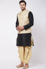 Buy Men's Blended Silk Floral Woven Kurta Set in Black - Front