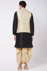 Buy Men's Blended Silk Floral Woven Kurta Set in Black - Back