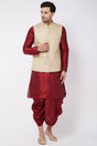 Buy Men's Blended Silk Woven Kurta Set in Maroon