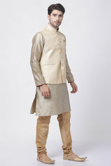 Men's Cotton Art Silk Kurta Set In Beige