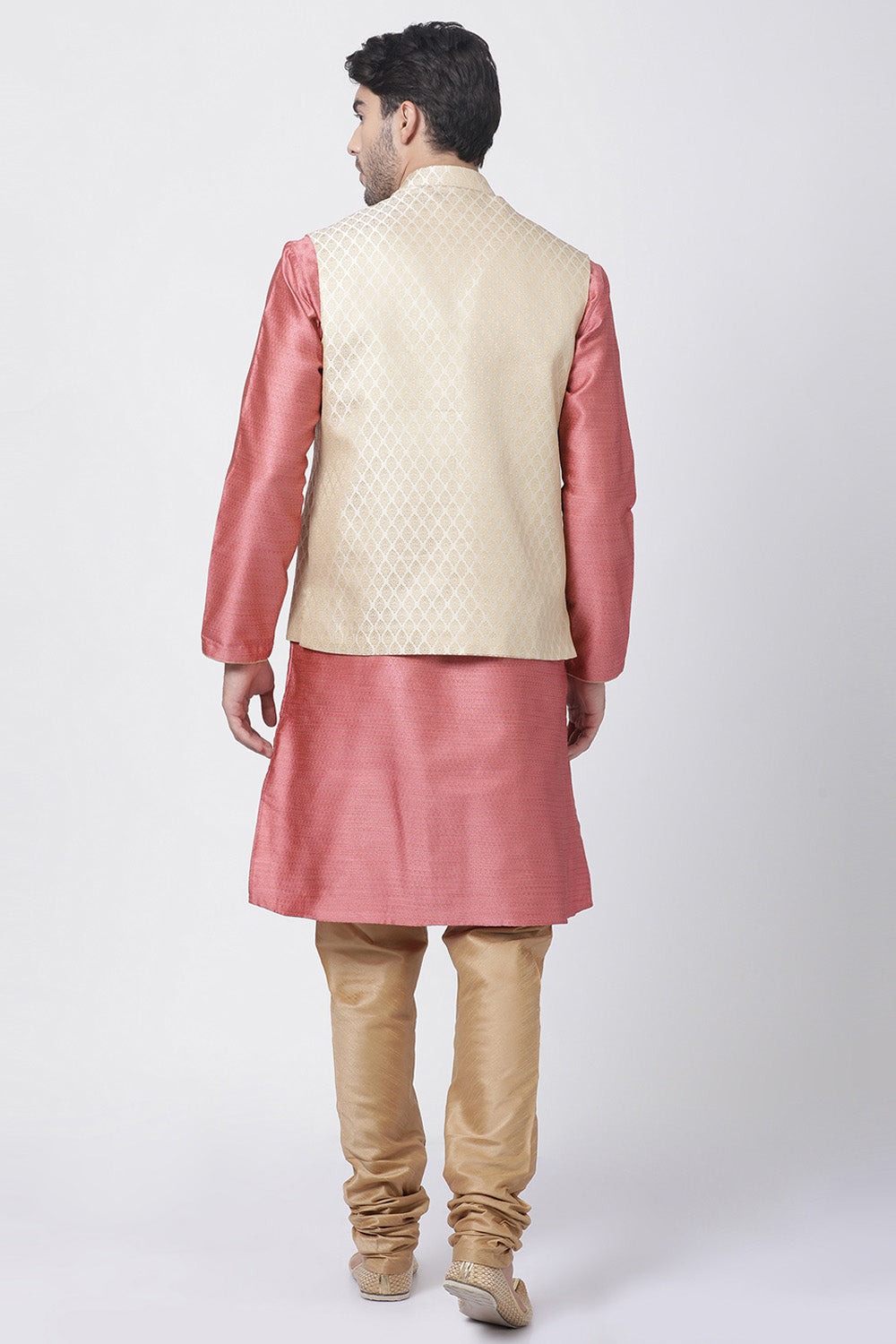 Men's Cotton Art Silk Kurta Set In Pink