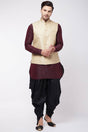 Buy Men's Blended Silk Woven Kurta Set in Wine