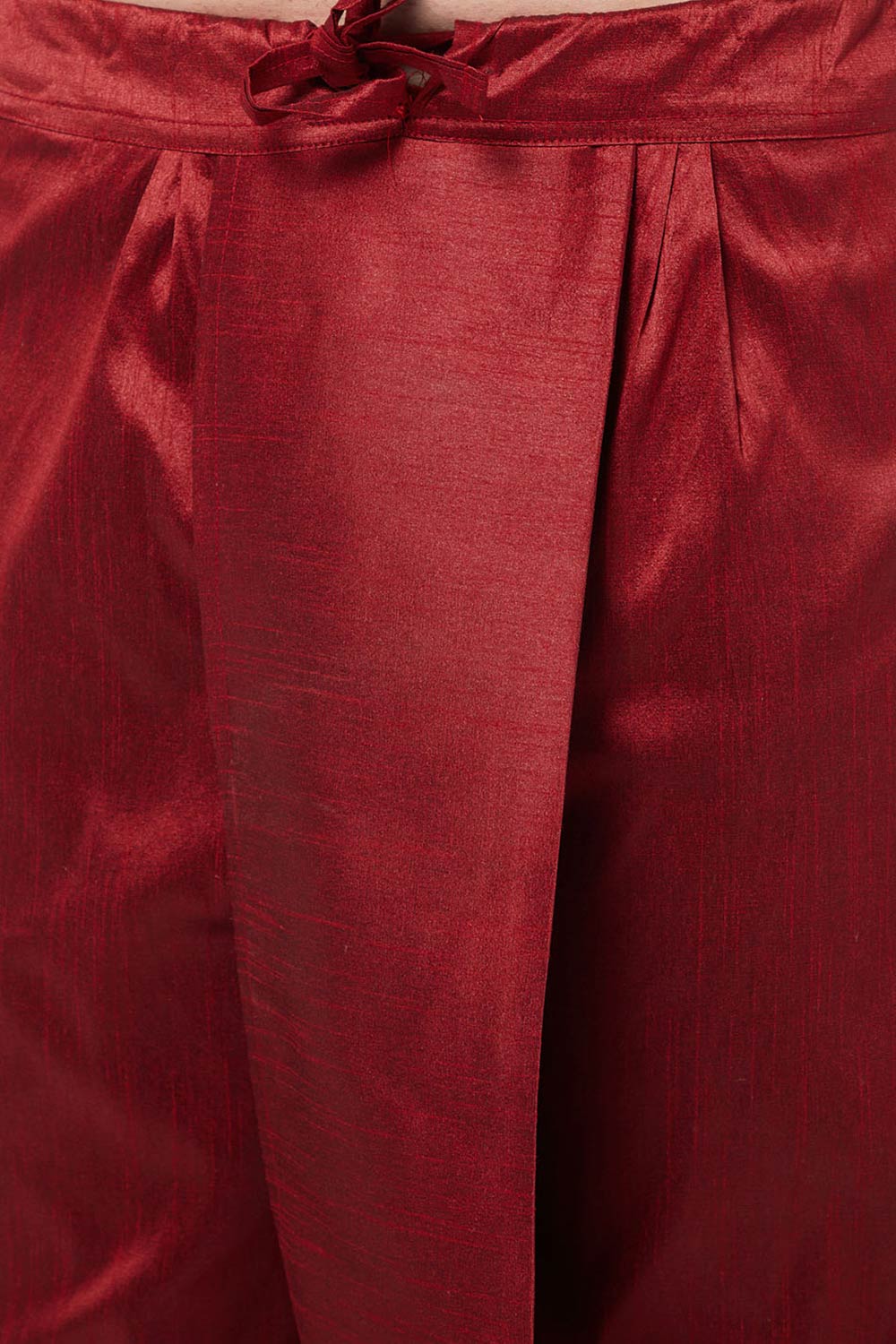 Buy Men's Blended Silk Woven Kurta Set in Maroon - Online