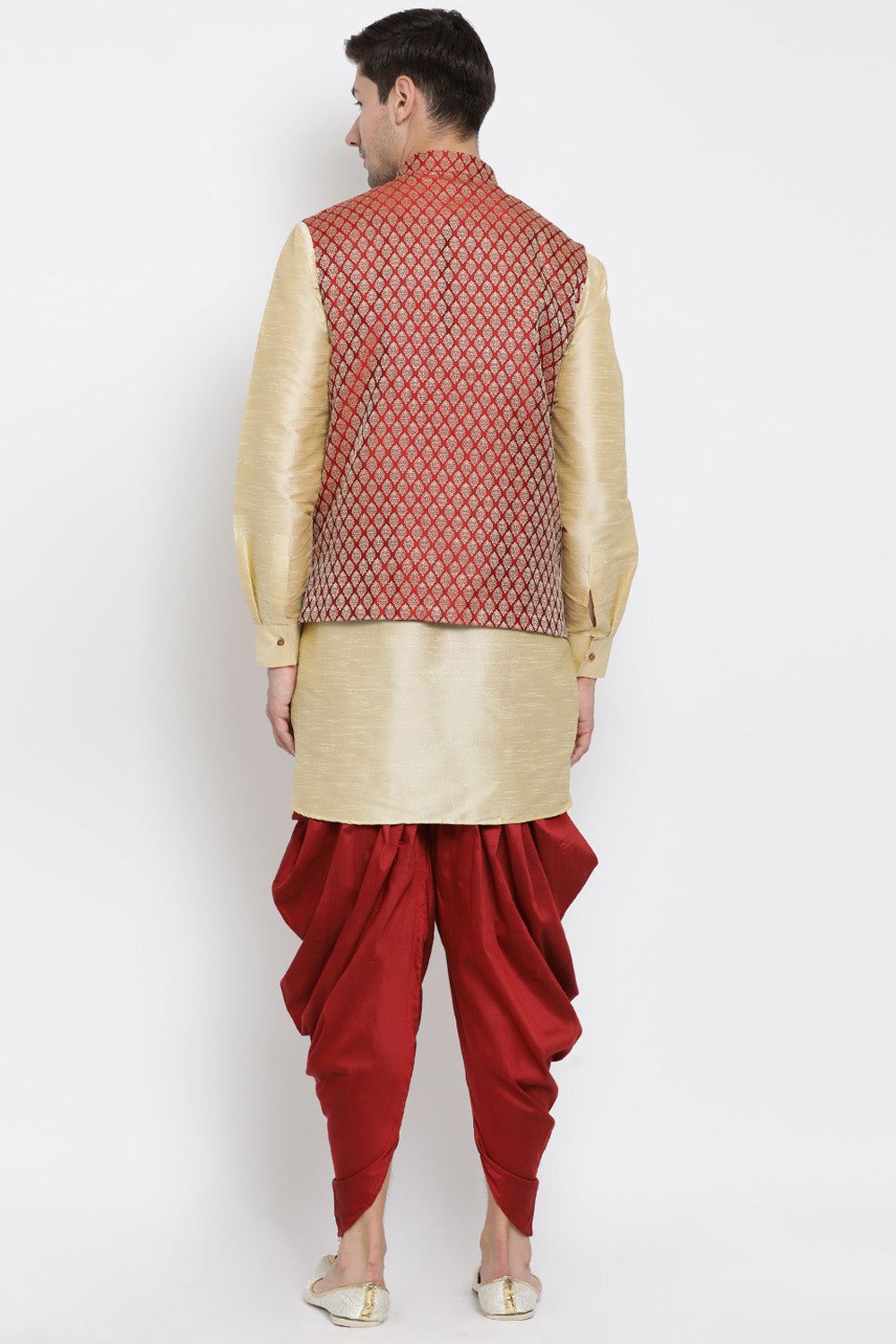 Men's Cotton Art Silk Kurta Set in Gold