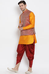 Men's Cotton Art Silk Kurta Set In Orange