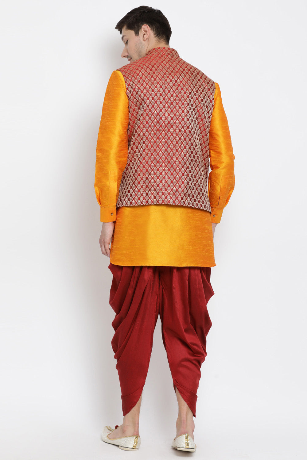 Men's Cotton Art Silk Kurta Set In Orange