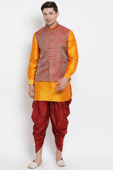 Men's Cotton Art Silk Kurta Set In Orange