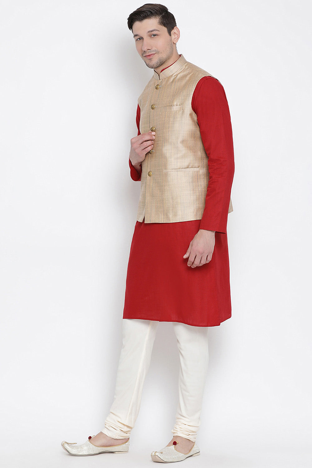 Men's Blended Cotton Kurta Set In Maroon