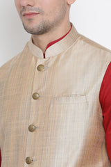 Men's Blended Cotton Kurta Set In Maroon