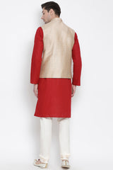 Men's Blended Cotton Kurta Set In Maroon