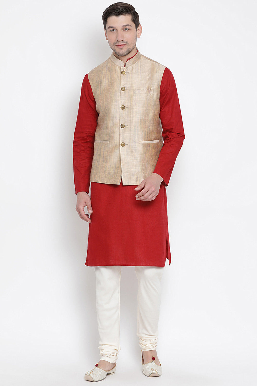 Men's Blended Cotton Kurta Set In Maroon