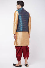 Buy Men's Blended Silk Woven Kurta Set in Rose Gold - Back