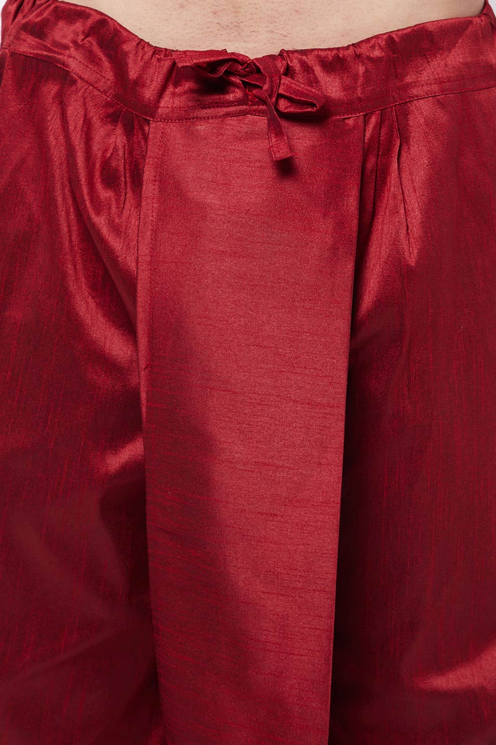 Buy Men's Blended Silk Woven Kurta Set in Rose Gold - Online