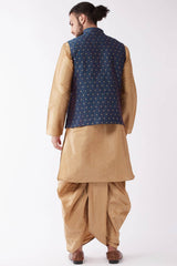 Buy Men's Blended Silk Buti Woven Kurta Set in Rose Gold - Back