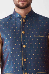 Buy Men's Blended Silk Buti Woven Kurta Set in Rose Gold - Side