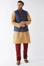 Buy Men's Blended Silk Woven Kurta Set in Rose Gold