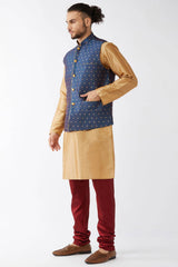 Buy Men's Blended Silk Woven Kurta Set in Rose Gold - Front