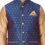 Men's Cotton Art Silk Solid Kurta Modi Jacket and Pajama Set in Gold