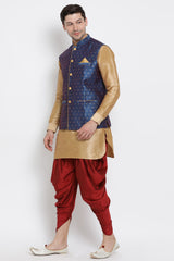 Men's Cotton Art Silk Kurta Set In Gold