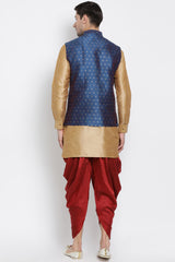 Men's Cotton Art Silk Kurta Set in Gold