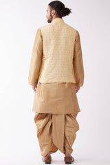 Buy Men's Blended Silk Buti Woven Kurta Set in Rose Gold - Back