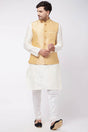 Buy Men's Blended Silk Woven Kurta Set in Cream