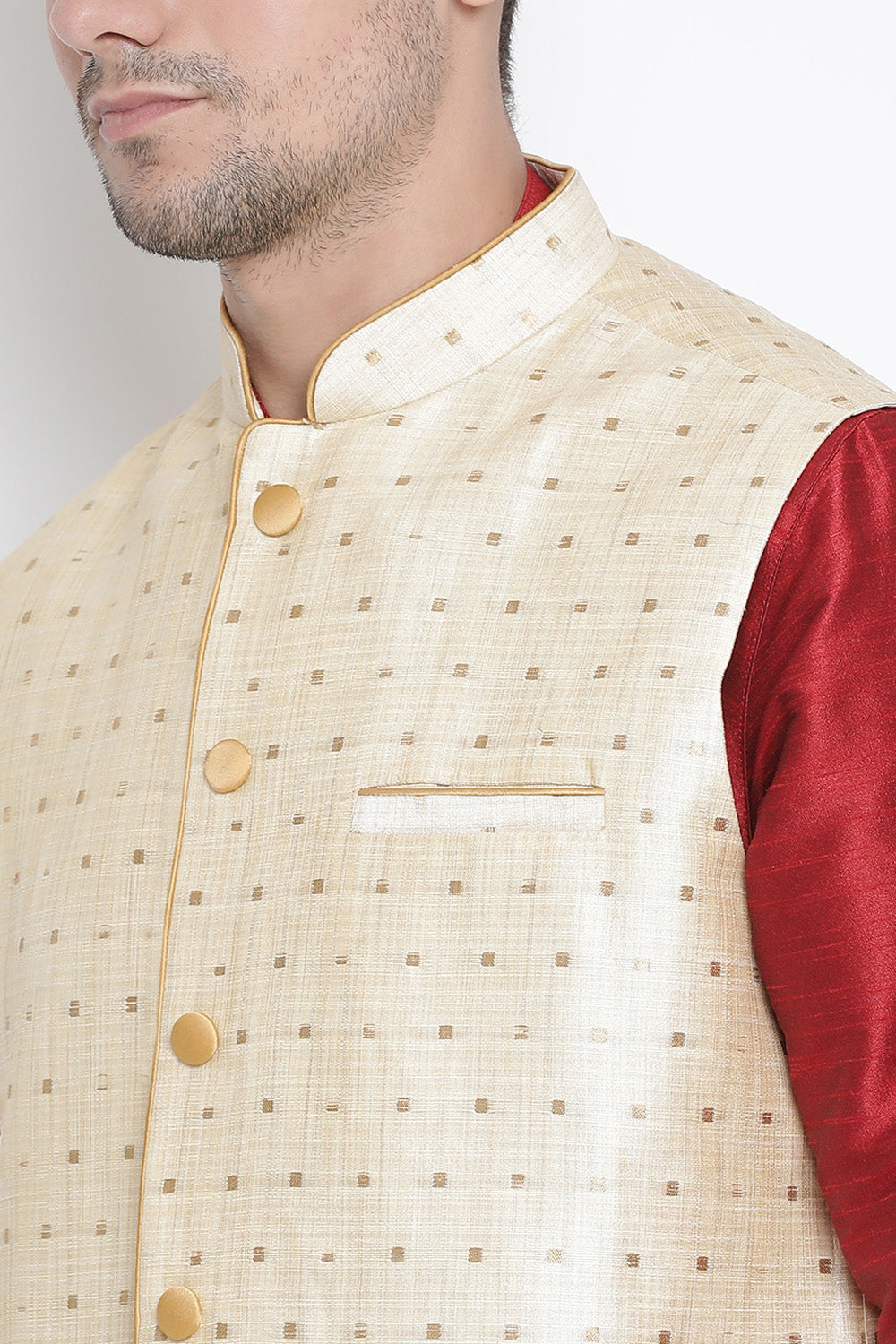 Men's Cotton Art Silk Kurta Set In Maroon