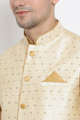 Men's Cotton Art Silk Kurta Set In Gold