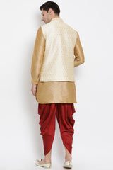 Men's Cotton Art Silk Kurta Set In Gold