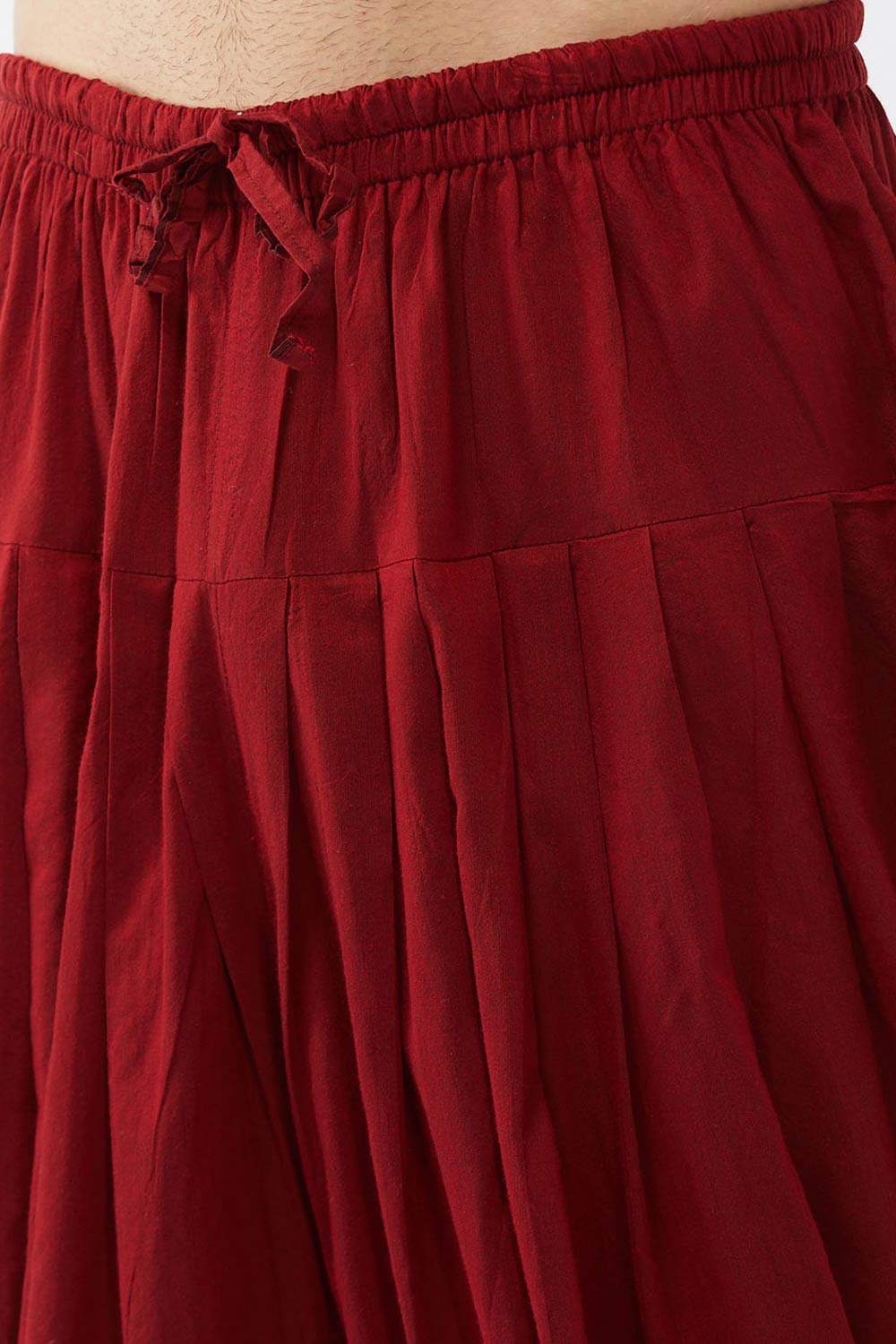 Buy Men's Blended Silk Woven Kurta Set in Maroon - Online