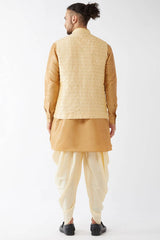 Buy Men's Blended Silk Woven Kurta Set in Rose Gold - Back