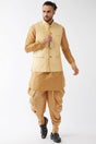 Buy Men's Blended Silk Woven Kurta Set in Rose Gold