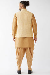 Buy Men's Blended Silk Woven Kurta Set in Rose Gold - Back