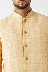 Buy Men's Blended Silk Woven Kurta Set in Rose Gold - Side