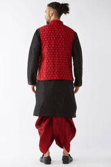 Buy Men's Blended Silk Woven Kurta Set in Black - Back