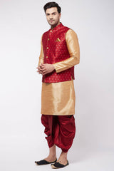 Buy Men's Blended Silk Woven Kurta Set in Rose Gold - Front