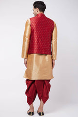 Buy Men's Blended Silk Woven Kurta Set in Rose Gold - Back