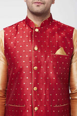 Buy Men's Blended Silk Woven Kurta Set in Rose Gold - Side