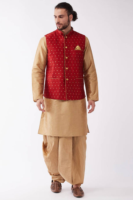 Buy Men's Blended Silk Buti Woven Kurta Set in Rose Gold