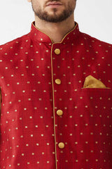 Buy Men's Blended Silk Woven Kurta Set in Rose Gold - Side