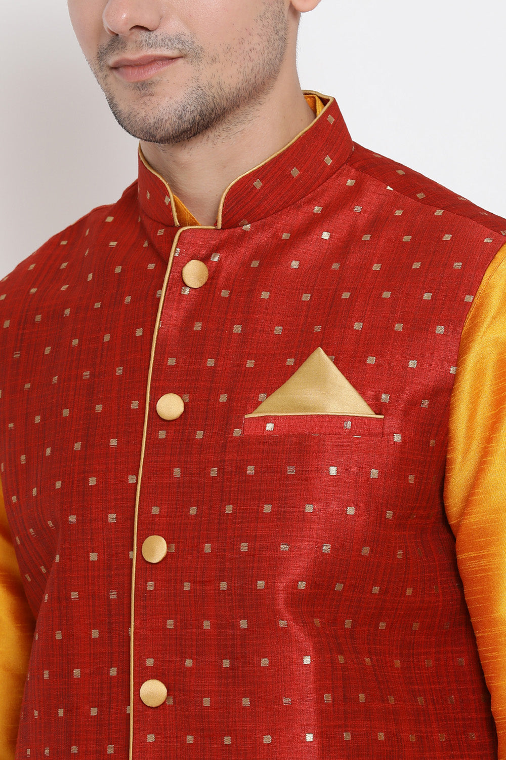 Men's Cotton Art Silk Kurta Set In Orange