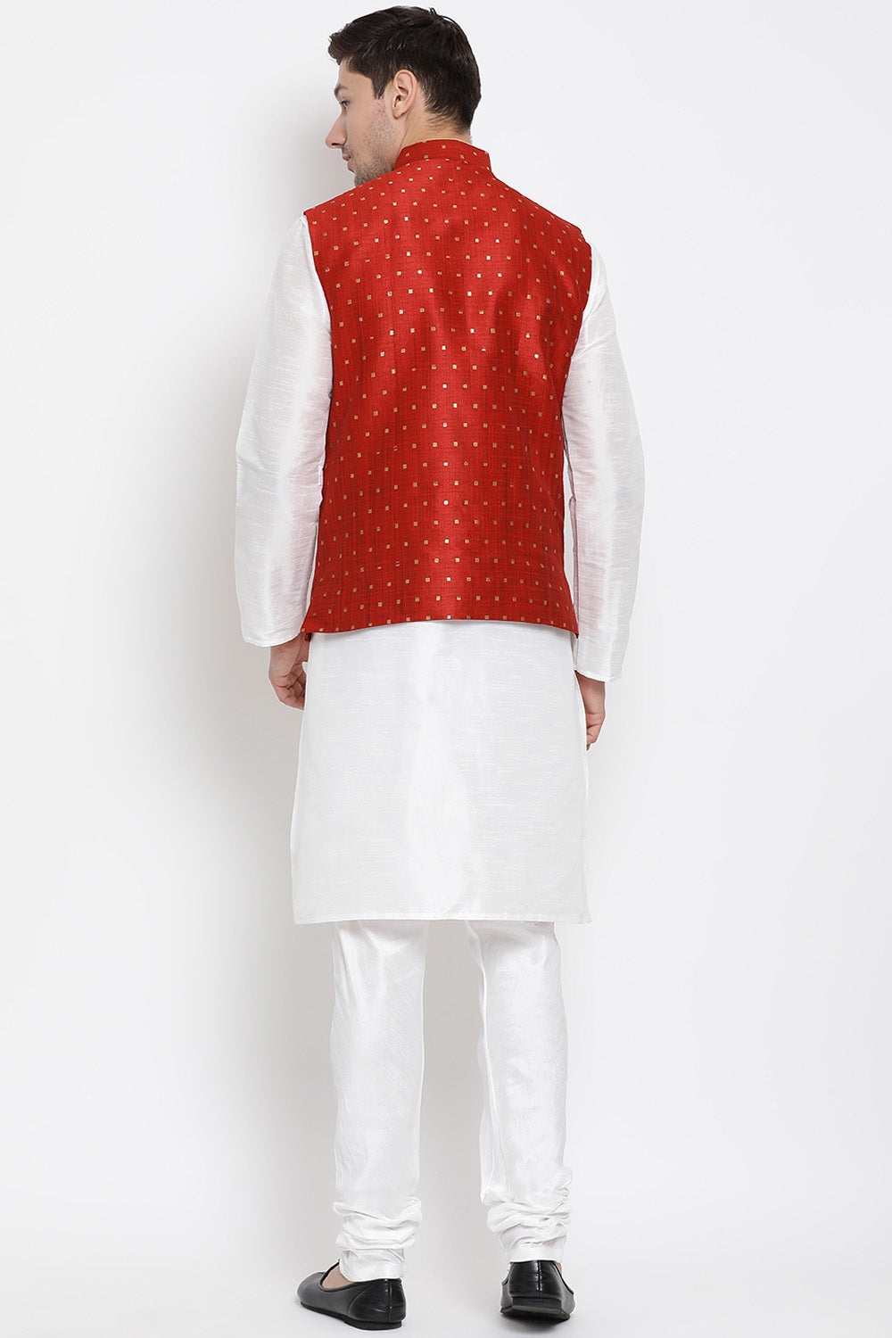 Men's Cotton Art Silk Kurta Set In White