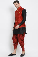 Men's Cotton Art Silk Kurta Set In Black