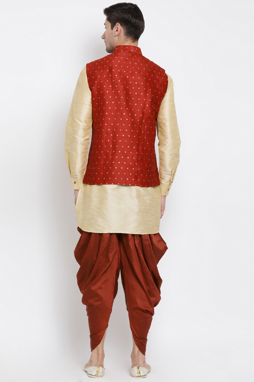 Men's Cotton Art Silk Kurta Set In Gold