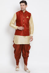 Men's Cotton Art Silk Kurta Set In Gold