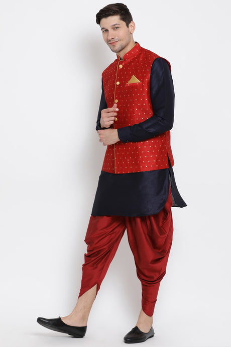 Men's Cotton Art Silk Kurta Set in Dark Blue