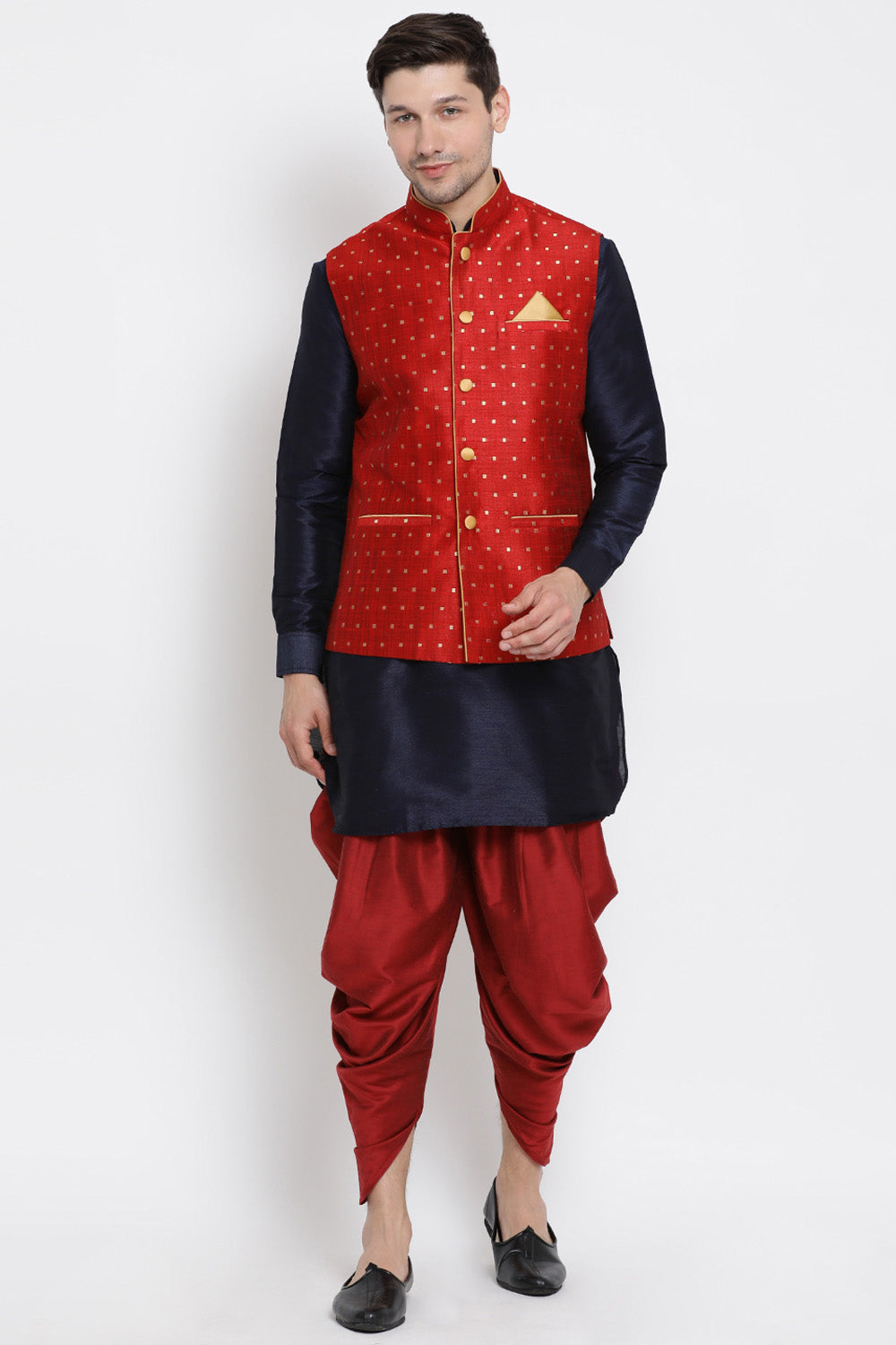 Men's Cotton Art Silk Kurta Set in Dark Blue