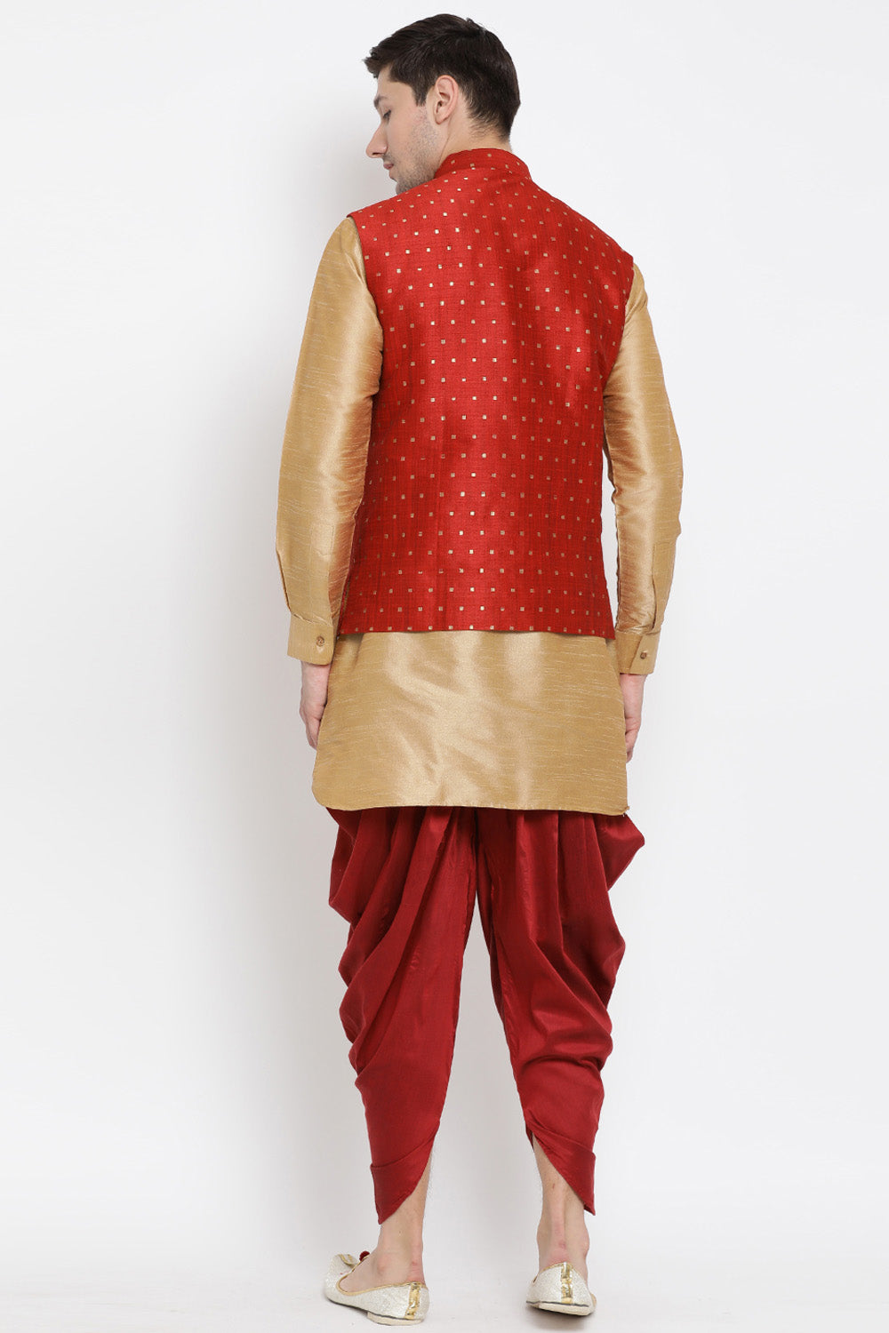 Men's Cotton Art Silk Kurta Set In Gold